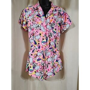 Victoria's Secret Pink Rainbow Heart Print Short Pajama Romper